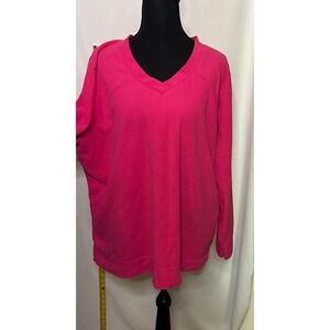 Made for‎ Life Pink Fleece V-Neck Long Sleeve Casual Sweatshirt Women's Size 1X